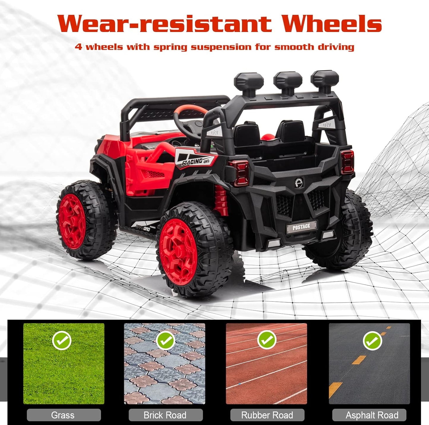 Electric UTV for Kids, 24V Riding Cars for Kids Ages 4-8, Battery Operated Car with Remote Control for Parent, Children Car with Bluetooth 3 Speeds LED Lights Storage Trunk, Red