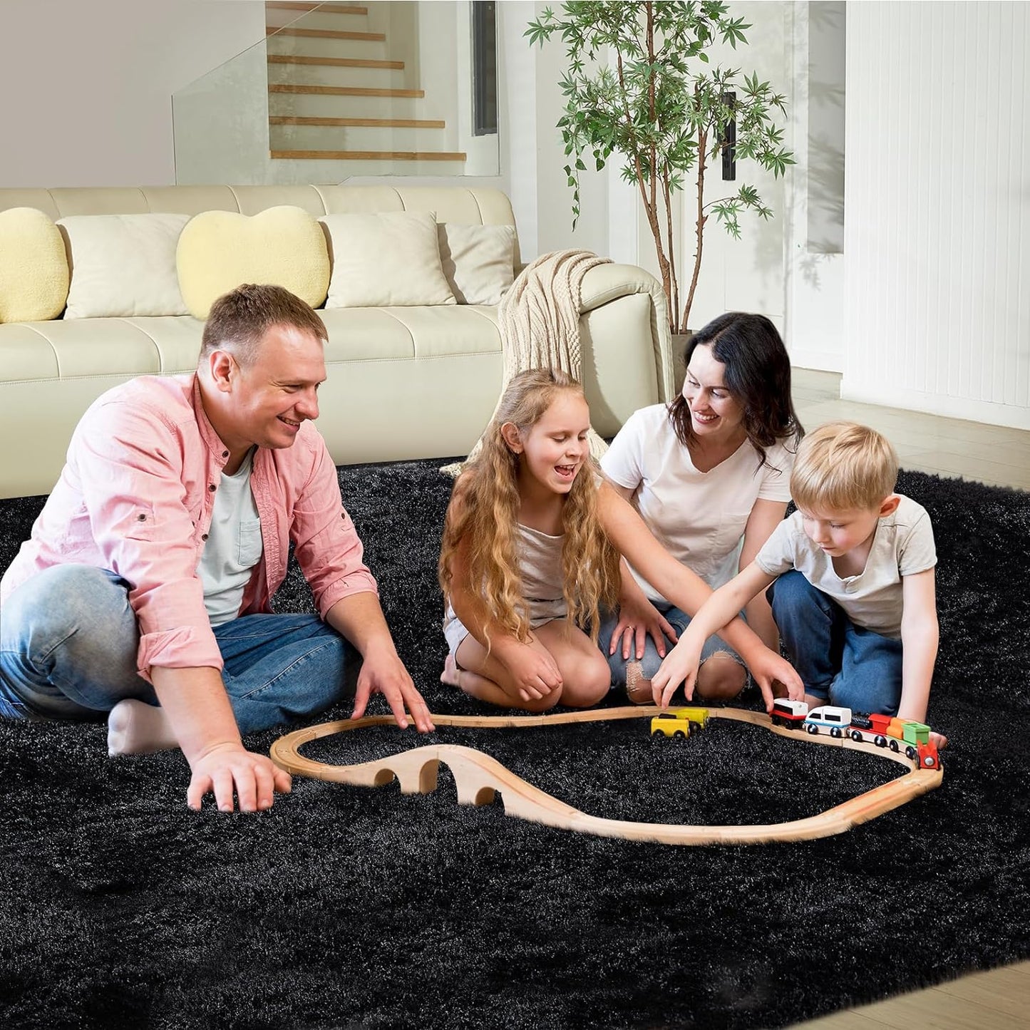 Extra Large Shag Rug, 9x12 Ultra Soft Indoor Modern Area Rugs for Living Room, Non-Skid Modern Nursery Rugs, Fluffy Carpet for Boy and Girls Room Dorm Home Decor Aesthetic, Black