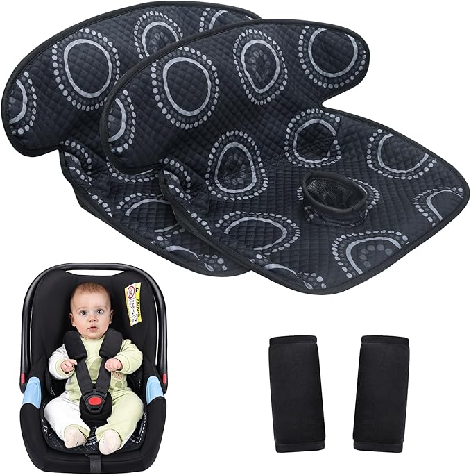 COOLBEBE Car Seat Protector for Potty Training, 2 Pack Dry Waterproof Car Seat Liner Toilet Training & Strap Covers Set for Baby Infant Toddler, Piddle Pads Cover Pad for Strollers, Carseat (Black)