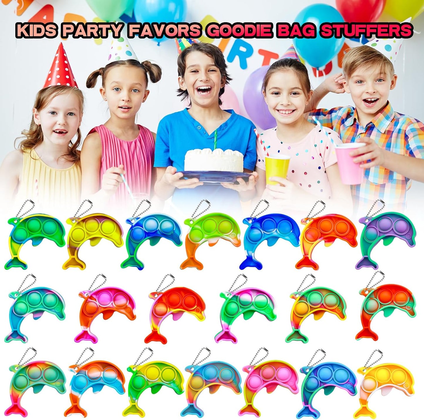 Pop Fidget Toys Bulk Its Birthday Party Favors for Kids 20PCS Cute Dolphin Mini Pop Keychain It Fidget Toy Packs Fidgets for Classroom Prizes for Kids Christmas Stocking Stuffers for Kids Sensory Toys