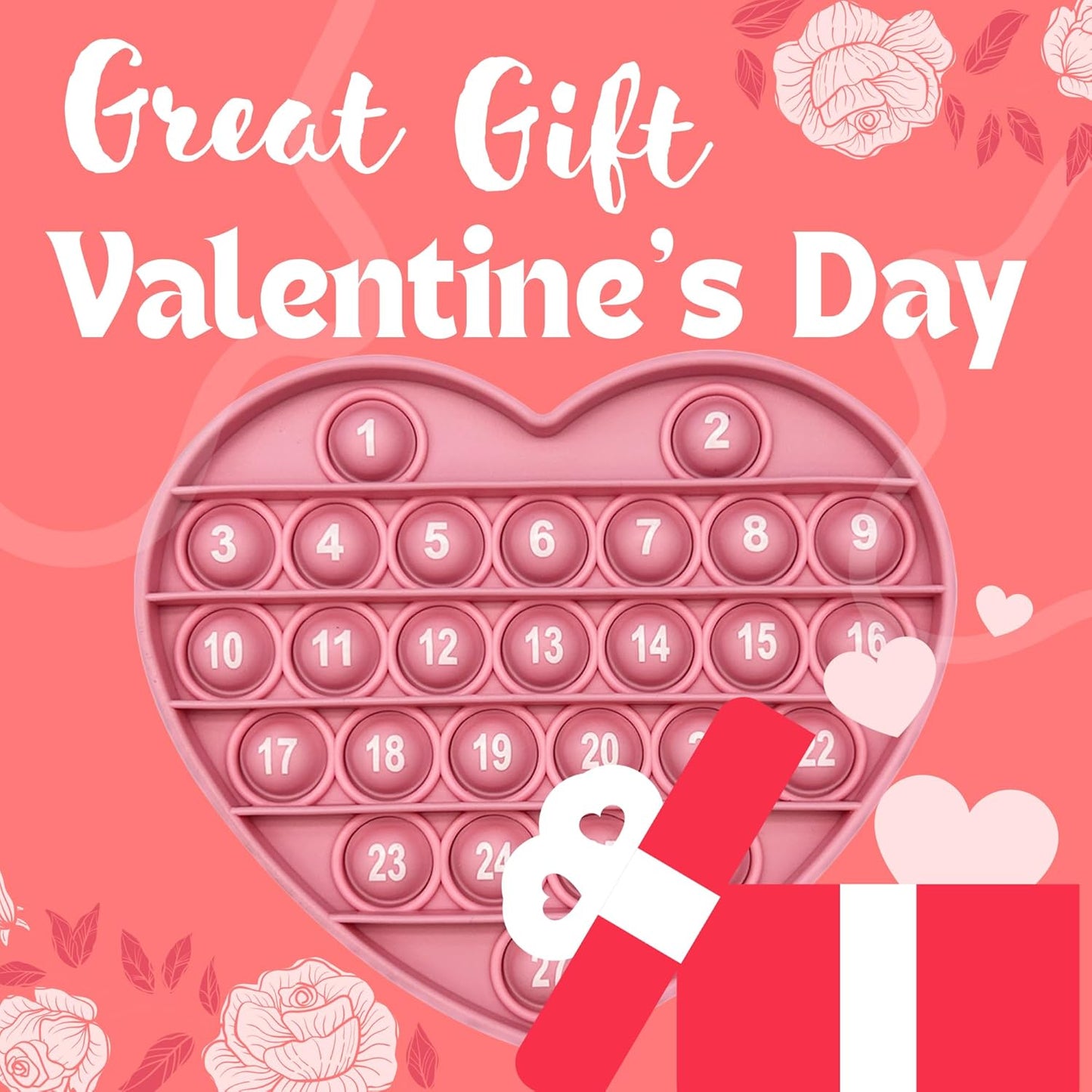 Pink Heart Shaped Pop Bubble Valentines Fidget Toy with Letters and Numbers, Xmas Gift Sensory Toy with Alphabets Kids Birthday Party Classroom Prize Stress Reliever
