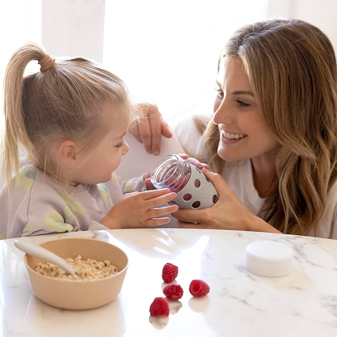 Lifefactory 8-Ounce Wide Neck Glass Baby Bottle with Protective Silicone Sleeve and Flat Cap, Denim (LG2231WDE4)