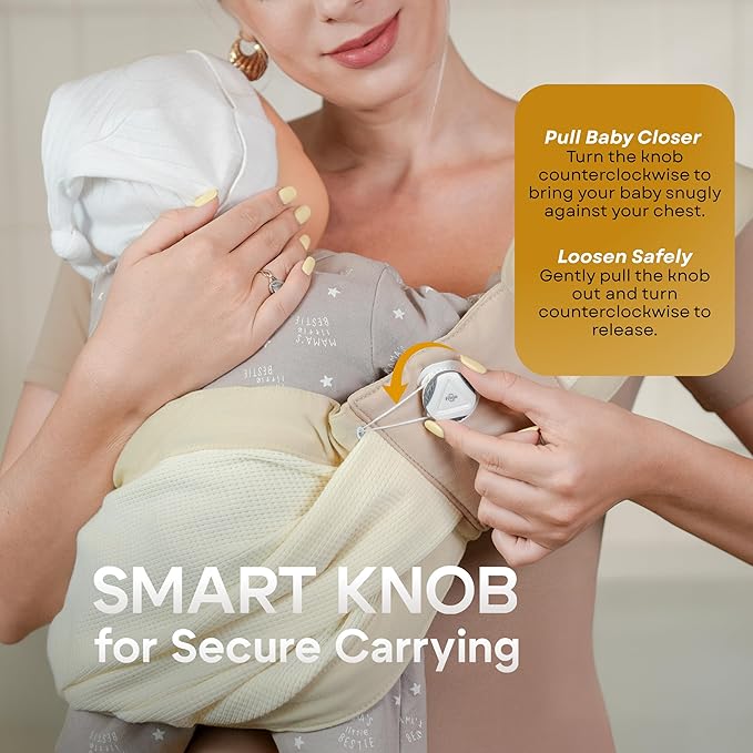 Baby Sling Carrier 8-30 lbs, Newborn Nursing, Toddler Carrier with Safety Buckle, Knob Tech Baby Closer, Adjustable Shoulder Strap, Portable and Lightweight (Beige)