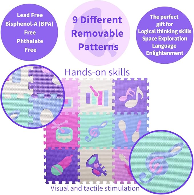 Coolcandy Baby Play Mat Without Fence, 9Pcs Interlocking Puzzle Floor Mat, 0.4" Thick Non-Toxic EVA Foam Play Mat, for Infants & Toddlers 3-36 Months, Soft Puzzle Tiles for Play Areas