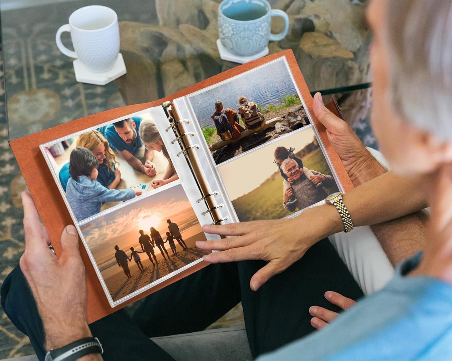 Genuine Leather Photo Album, 4x6 for 300 Photos, with Writing Space of 40 Writing Paper, Binder Pocket, Travel Family Wedding Kids Graduation Baby Picture Album Scrapbook, Wine Brown