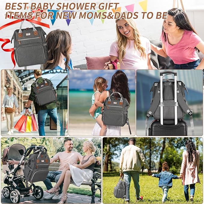 Diaper Bag Backpack:Baby Bag Large Tote Diaper bag for Boys and Girls, Men's Diaper Backpack, Women's Shoulder Mommy Bag, 2 Kids Nappy bag for mom and dad Gray