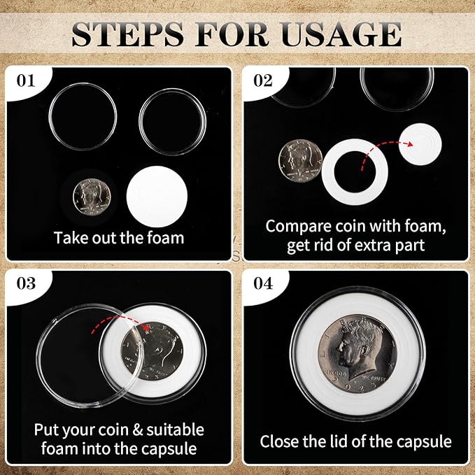 100PCS Silver Dollar Coin Holder, Clear Coin Capsules, Coin Holders for Collectors, Plastic Coin Case for Morgan Silver Dollar, Coin Protectors with Adjustable Gasket (17/20/25/27/30/33/38/40mm)