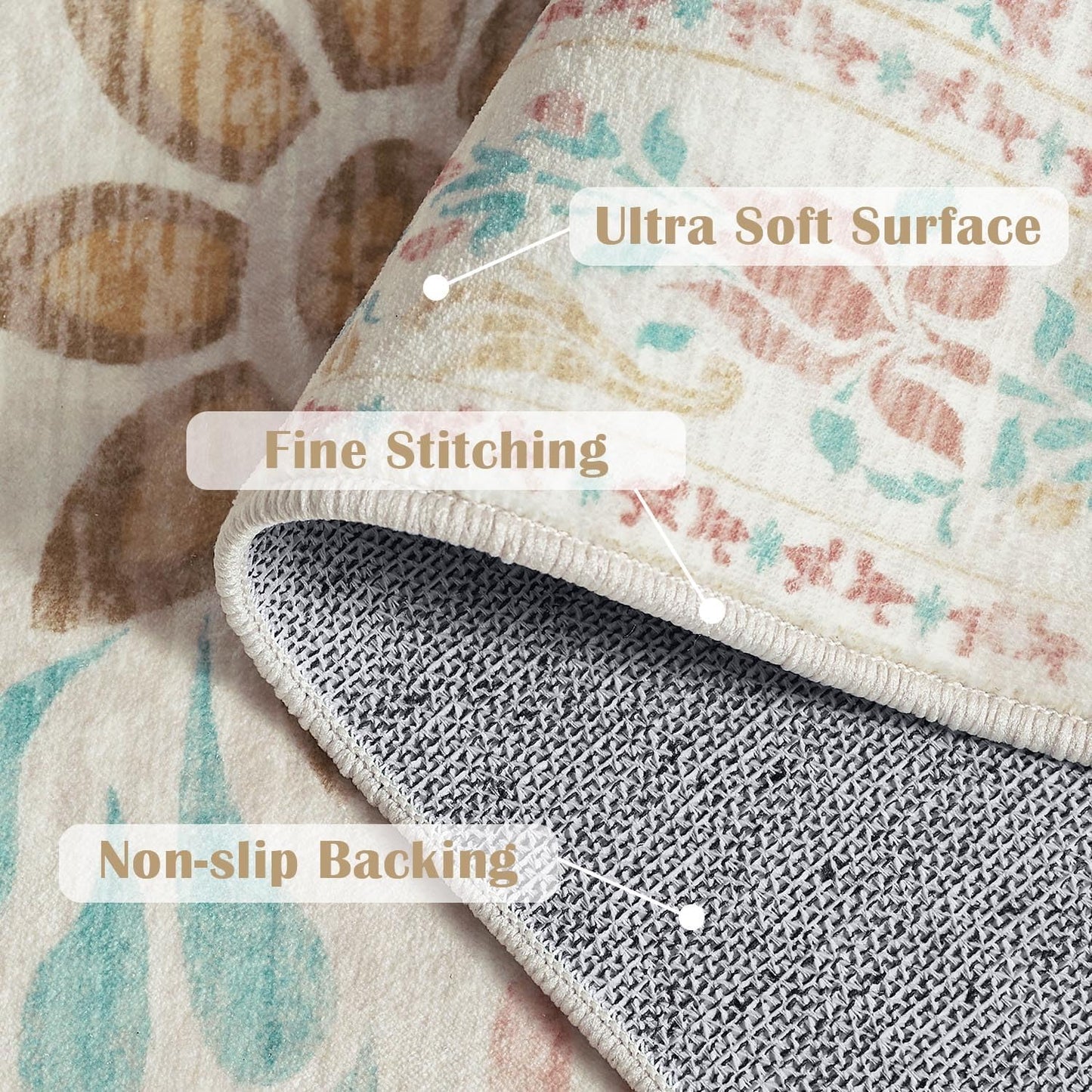 jinchan Vintage Floral 8x10 Area Rugs for Living Room - Machine Washable Distressed Design Soft Throw Rug Thin Non-Slip Large Carpet for Bedroom Nursery Dining Room Home Office(8x10ft,Apricot)