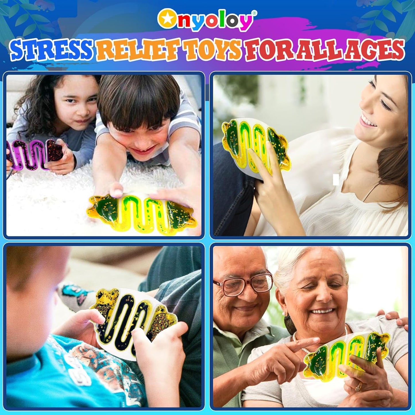 Squishy Tube Sensory Toys for Kids: Sensory Toys for Autistic Kids Glitter Sensory Squeeze Tube Anxiety Relief Toy for Ages 3 to Adults Easter Basket Christmas Stocking Stuffers 4-Pack Multi-Color