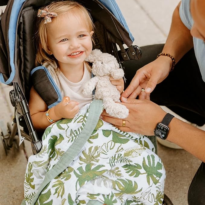 Little Unicorn Newborn Receiving Quilt | Ultra- Soft, Multi-Layered Muslin Fabric | Gift for Newborns & on-The-go (Tropical Leaf)