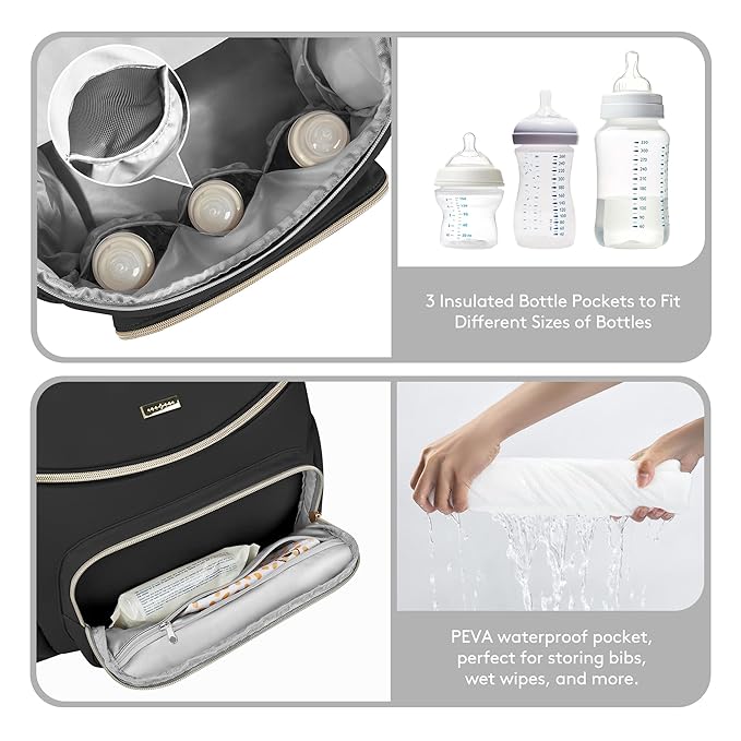 Compact Diaper Bag Backpack – Lightweight & Waterproof Baby Bag for Moms & Dads, Includes Changing Pad & Stroller Straps, Small Travel Diaper Backpack for Daily Use – Black