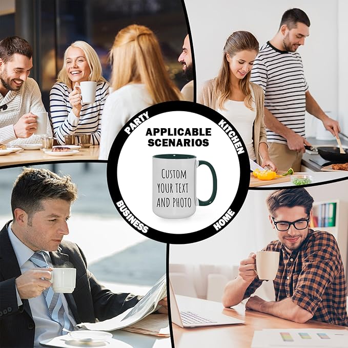 Custom Mug Upload Your Picture Personalized Coffee Mug with Photo Text Name Customized Cup Unique Ideas Gifts for Men Women Mom Dad Girlfriend Boyfriend Friend Family (Dark Green, 15oz)