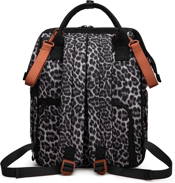 Wrangler Leopard Print Backpack Multifunction Baby Travel Bag with Changing Pad, Stroller Straps and Pacifier Case WG2204-91103LP-BK