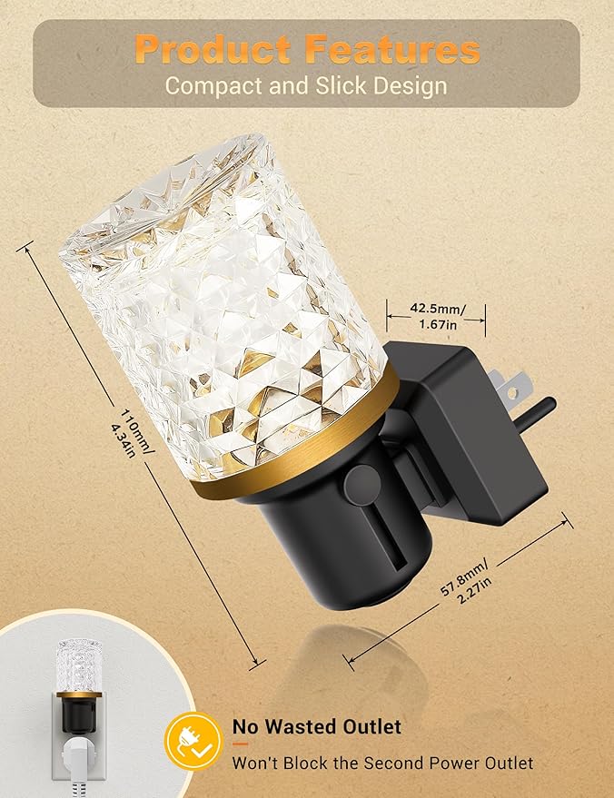 JandCase LED Night Light, Dimmable Night Lights Plug into Wall, Modern Nightlight with Auto On Off Light Sensor, 3000K Soft White Night Light 0-100LM Brightness for Bathroom Hallway Bedroom Decor