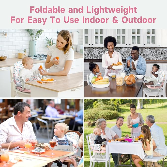 YOLEO Baby High Chair Booster Seat for Dining Table, Adjustable Height Travel Foldable High Chairs with Tray