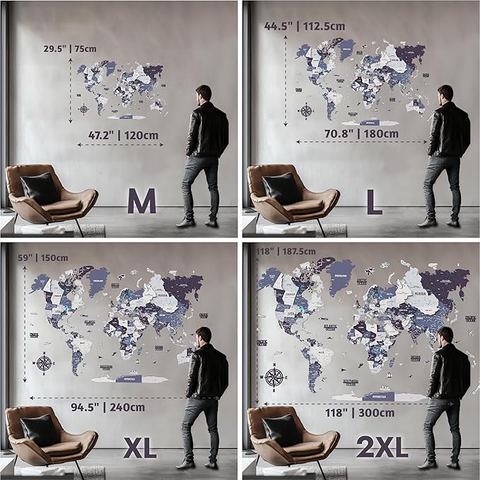 Colorfull Worlds 3D Wooden World Map Wall Art - Premium Multicolored World Travel Map for Wall Decor with Push Pins- Ideal Housewarming Gift & Travel Tracker (XLarge, Crimson)