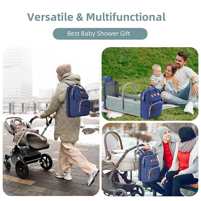 Diaper Bag Backpack, Large Diaper Bag, Multifunctional Diaper Bag, Baby Bag, Navy Blue