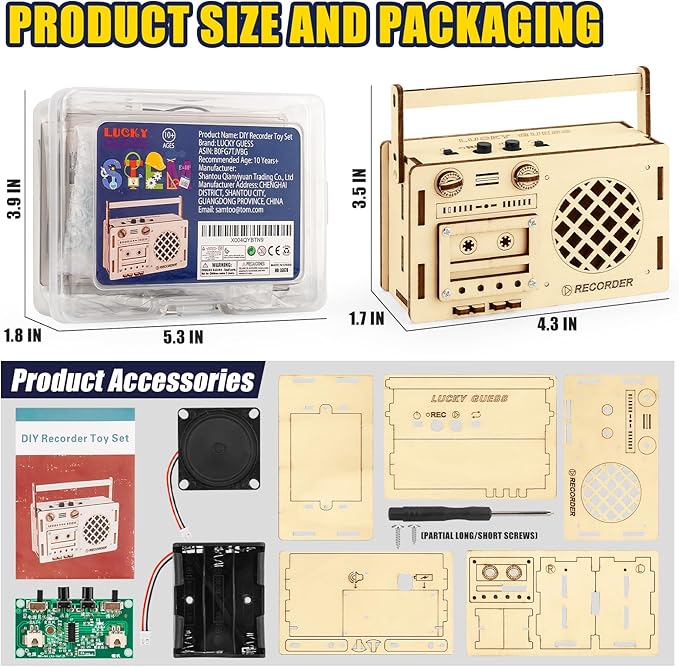 STEM Projects for Kids & Adults, Tape Deck Recorder Toy Model, DIY Science Experiment Electronics Kit, Beginner's Starter Set, Idea Gifts for Teenage Boy Girl