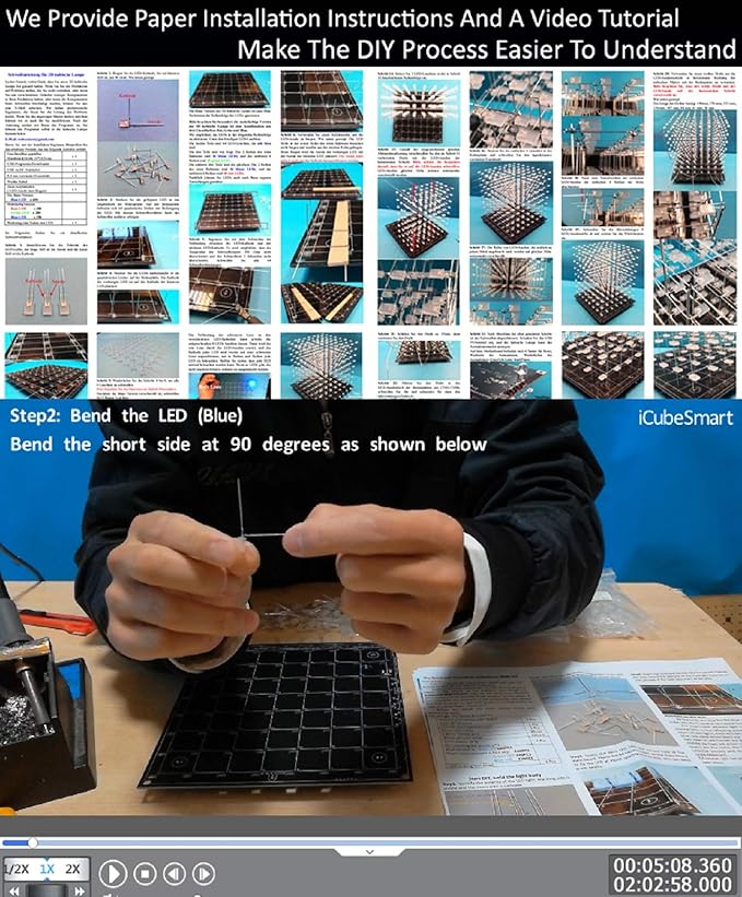 iCubeSmart 3D LED Cube DIY Electronics Kit 8x8x8 - Soldering Project and Learning Kit (3D8S-MULTI)