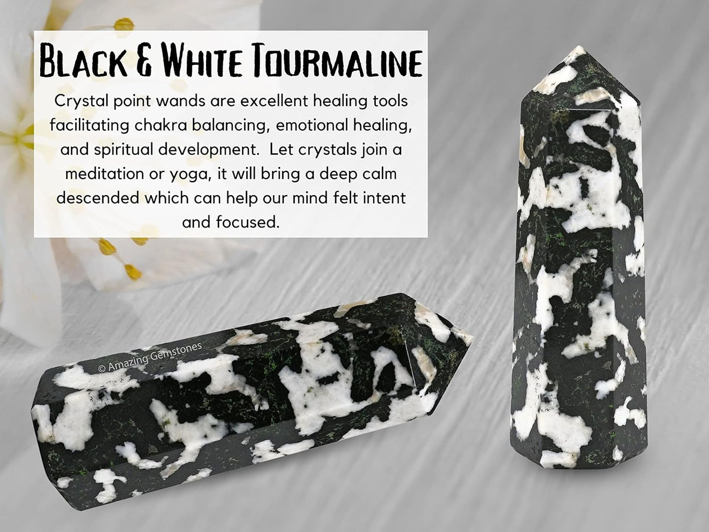 Amazing Gemstone Black and White Tourmaline Crystal Towers ~ Natural Healing Crystal Point Obelisk for Reiki Healing and Crystal Grid (2 to 3 INCH)