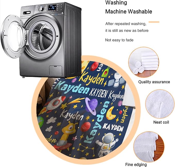 Personalized Baby Blanket for Girls Boys Kids Planet Astronaut Custom Baby Blanket with Name Throw Birthday Gift for Toddlers Infants Shower Newborns Nursery Stroller Crib Bed Decor