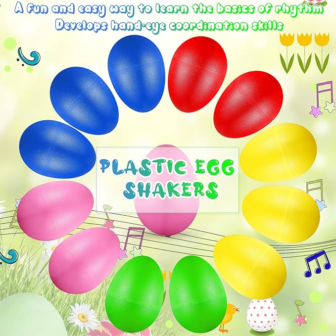 100 Pieces Egg Shakers Musical Instruments Percussion Maracas Egg for Kids Toys Plastic Easter Shaker for Learning DIY Painting, Classroom Music, Rhythm(5 Color)
