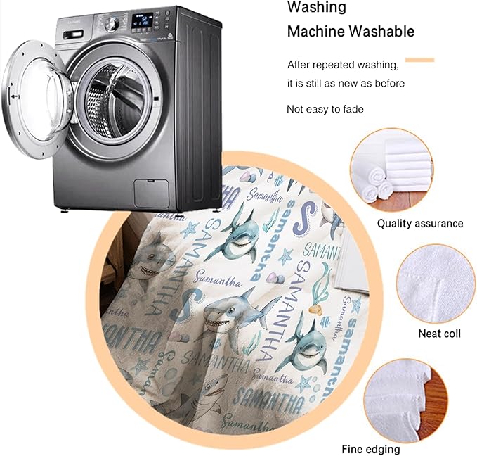 Personalized Baby Blanket for Girls Boys Kids Shark Custom Baby Blanket with Name Throw Birthday Gift for Toddlers Infants Shower Newborns Nursery Stroller Crib Bed Decor