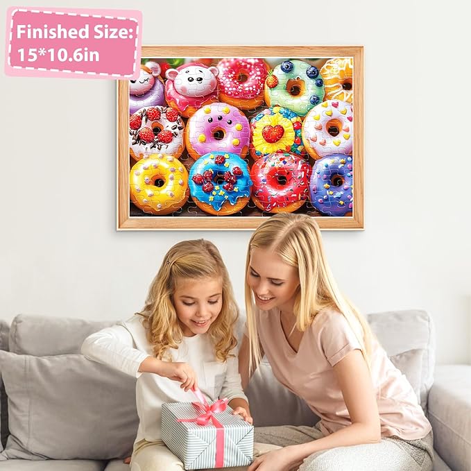 Jeaiciro 100 Piece Puzzles for Kids Ages 4-6 6-8 8-10, Colorful Donuts Jigsaw Puzzle Educational Toy for Kids Ages 5-8 Large Piece Puzzles for Seniors & Adults Fun Family Activity Gift for Child