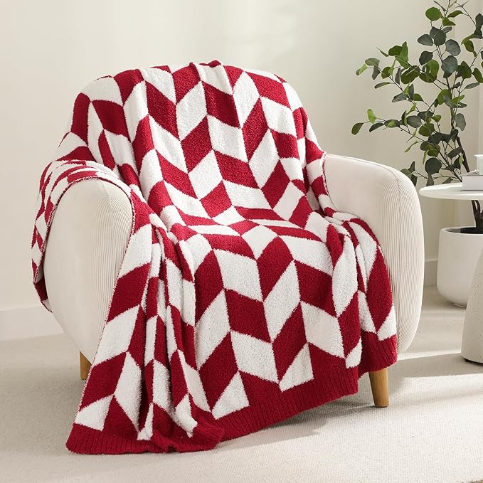 Snuggle Sac Chevron Red Throw Blanket for Couch, Super Soft Christmas Blankets Cozy Knit Fuzzy Plush Lightweight Throws for Sofa, Bed, Red,50x60 inches
