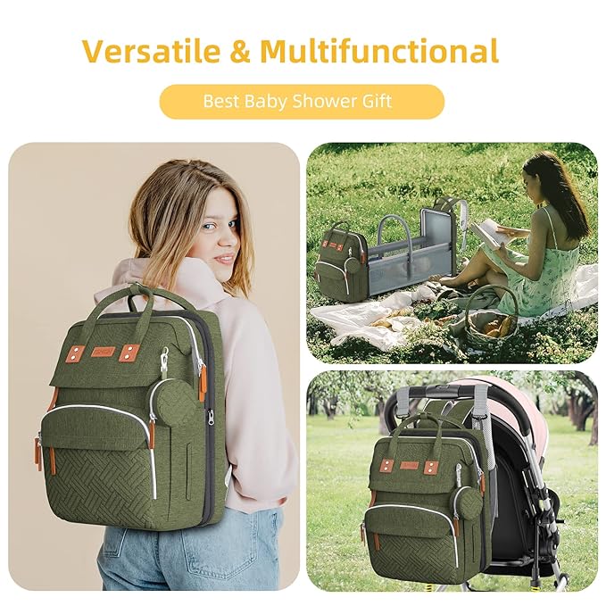 Diaper Bag Backpack with Changing Station, Large Diaper Bag, Baby Bag, Multifunctional Diaper Bag, ARMYGREEN