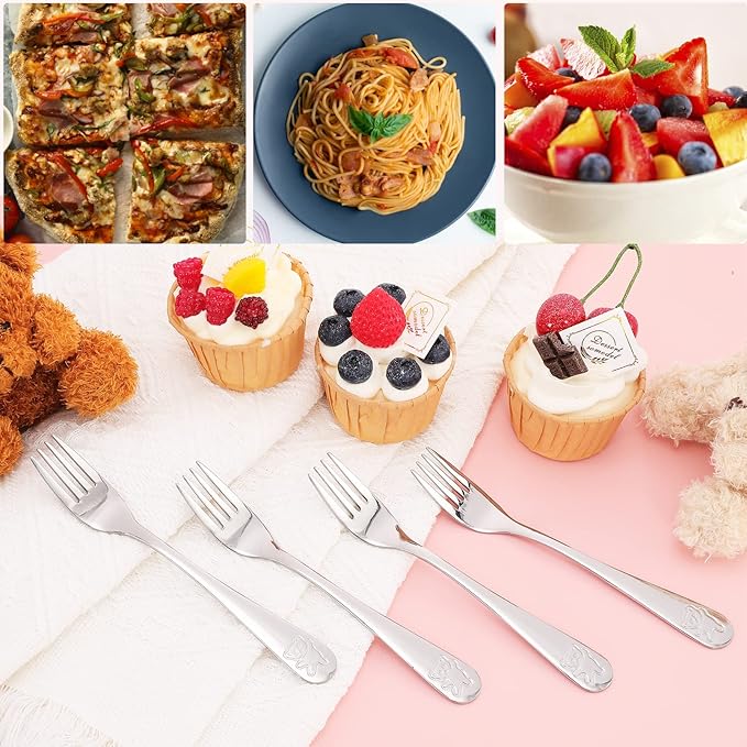 24 Piece Toddler Forks,Stainless Steel Kids Forks,Kids Silverware,Kid Utensil Set,6.5 inch Kids Dinner Fork Toddler Utensils,Metal Baby Fork for Self Feeding,Dishwasher Safe