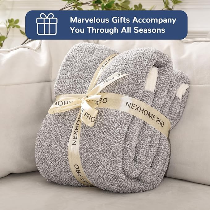 NEXHOME PRO Super Soft Throw Blankets for Couch, Twin Size Cozy Blankets Reversible Knit Blanket for Women, Fuzzy Plush Lightweight Throws for Sofa, Bed, Picnic, Taupe Grey, 60 x 80 inches