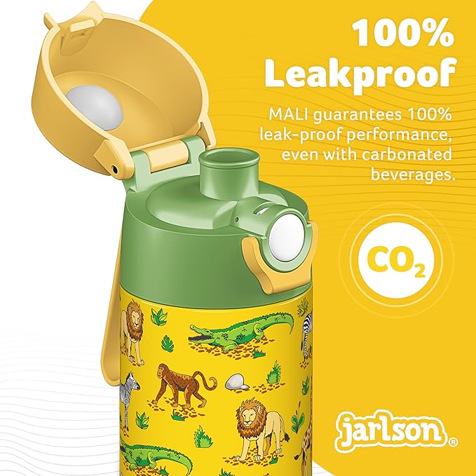 Jarlson® Mali Children's Water Bottle, Thermal Stainless Steel Water Bottle, BPA-Free, Leak-Proof, Children's Bottle with Chug Lid, Bottle for School, Nursery (Safari, 500 ml)