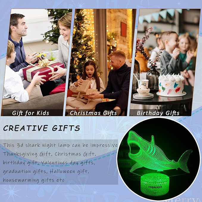 Megalodon Night Light, Nursery Night Lamp for Kids, 16 Color Changing with Dimmable Remote Control, Toy Shark Gifts for Girls Boys Teen Kids Family, Bedroom Shark Theme Decortive