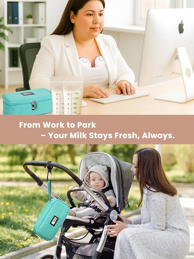 Breast Milk Cooler Travel Bag, Real-Time Temperature Display, Holds 4-6 Breastmilk Storage Bag with 2 Breast Milk Ice Pack, Cooling & Waterproof Portable Cooler for Moms on The Go(Light Green)