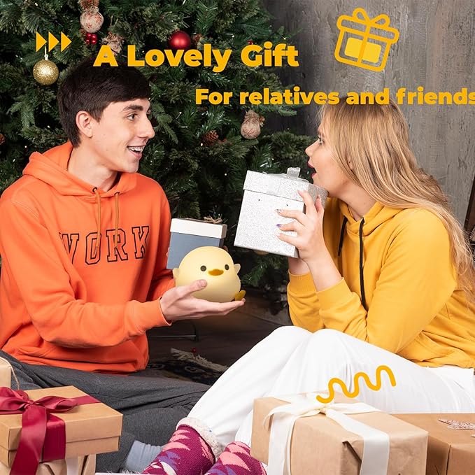 LED Squishy Animal Night Light - 2 Level Dimmable Nursery Lamp for Kids, Rechargeable Touch Lamp, Cute Dorm Decor - Perfect Baby Boys Girls Gift (Pea Duck)