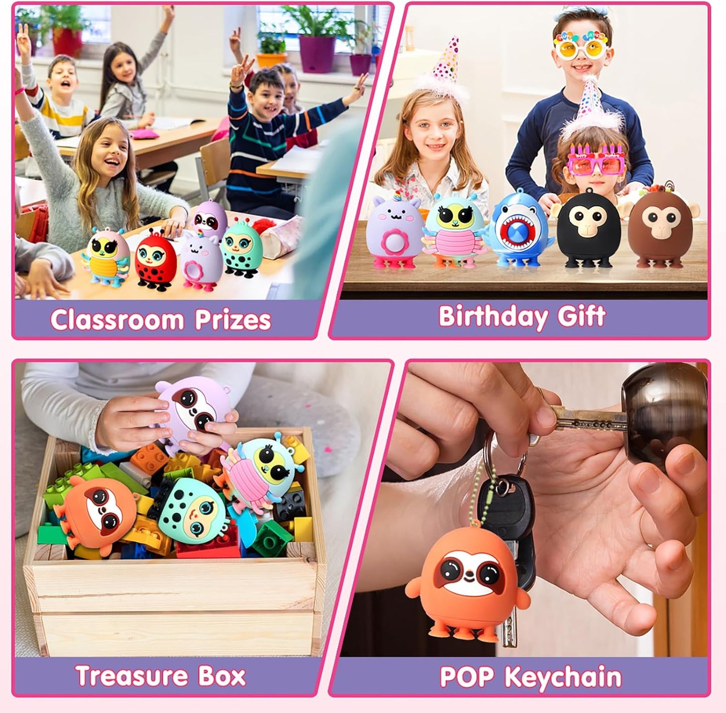 Pop Party Favors for Kids,3D Pop Animals Its Fidget Toys,Silicone Animal Suction Toys,Birthday Gifts for Boys & Girls,Goodie Bag Stuffers,Pinata Stuffers,Carnival Prizes,Treasure Chest for Kids Prizes