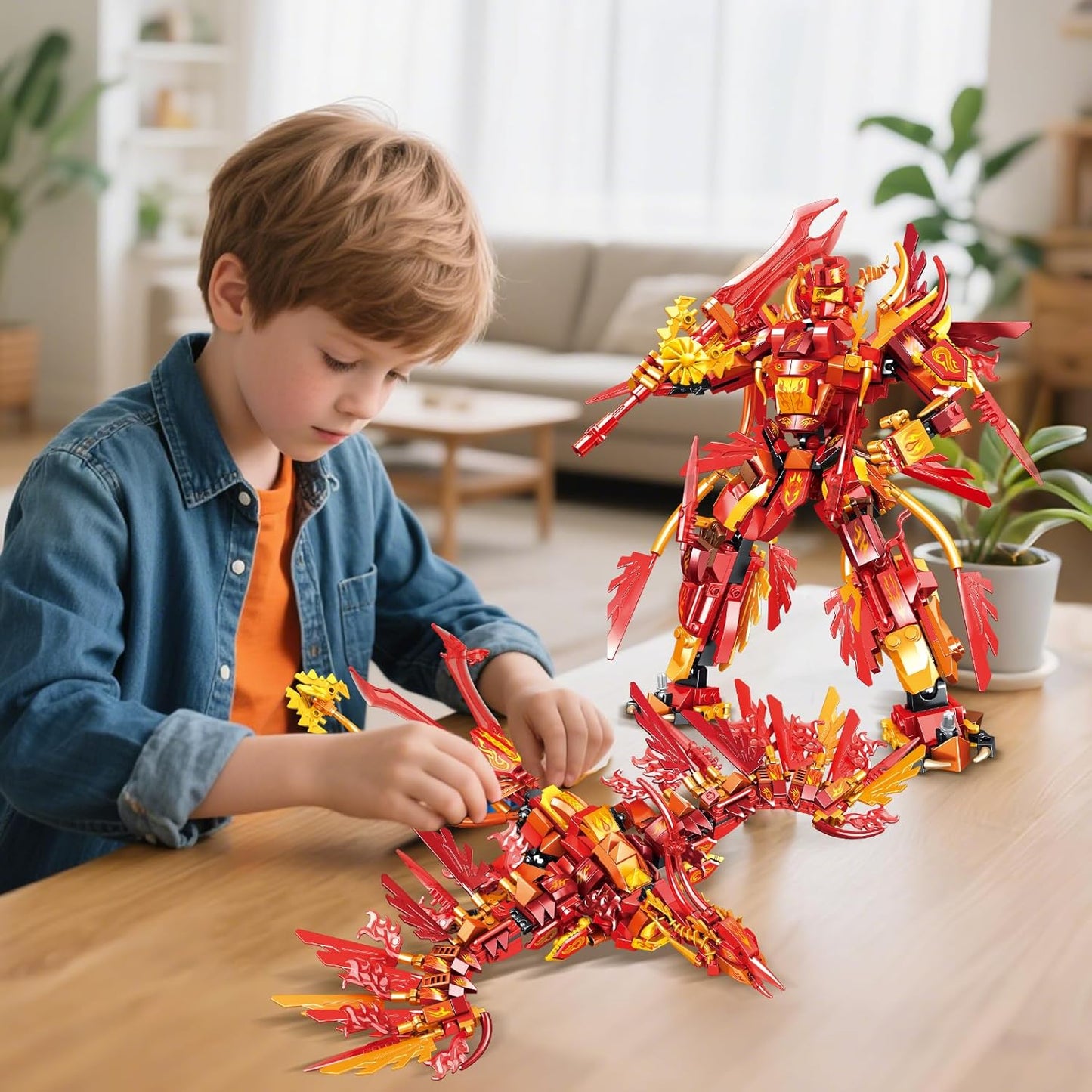 2 in 1 Transforming Phoeni Mecha Robot Building Set,599 PCS Compatible with Lego Ninja Mech STEM Construction Toy for Kids Aged 6+(Phoenix & Mech)