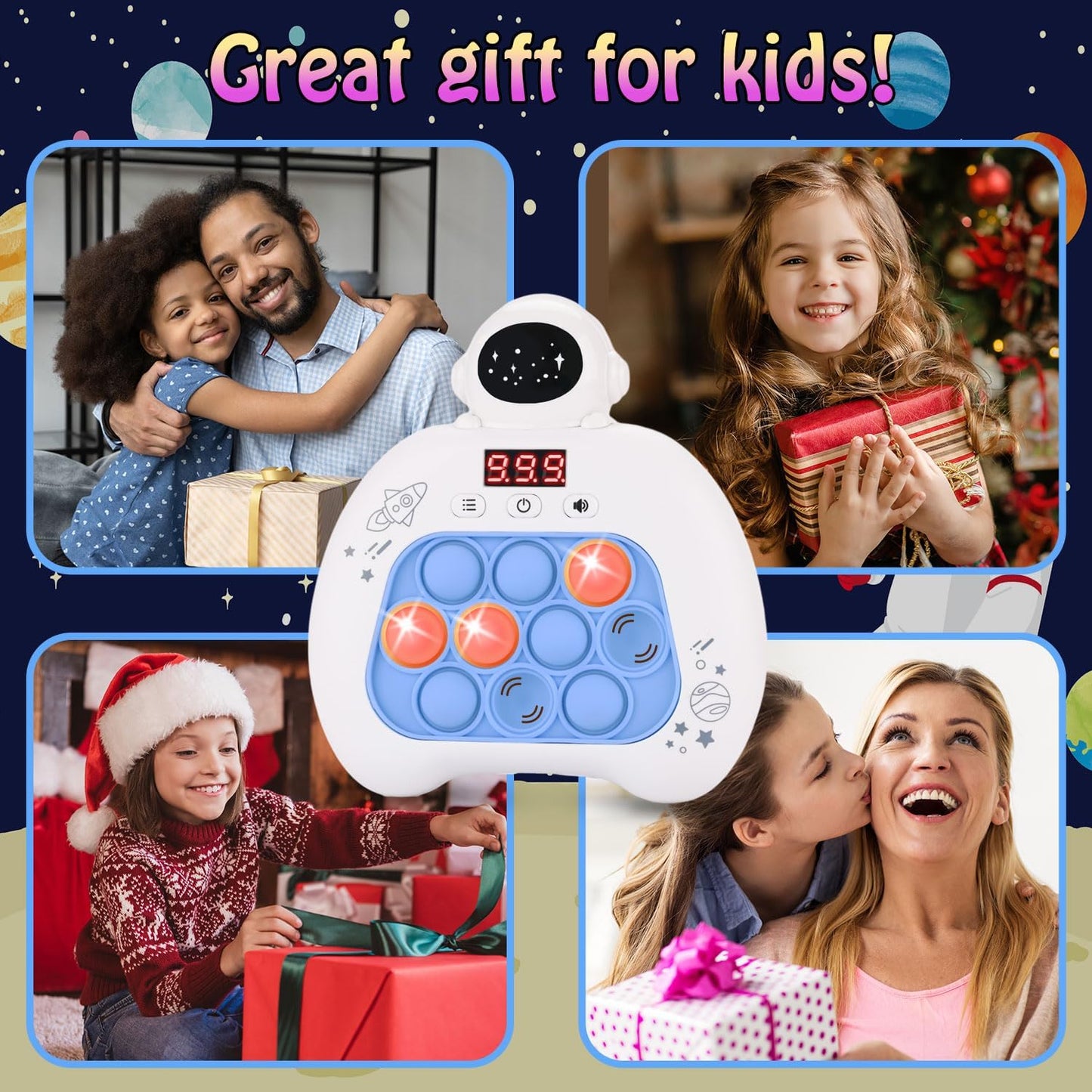 Quick Push Console Game, Pop Game Light up Fidget Toy, Handheld Puzzle Game Fast Push Bubble Game with Game Clearance Screen for Kids Teens Adults (Astronaut)