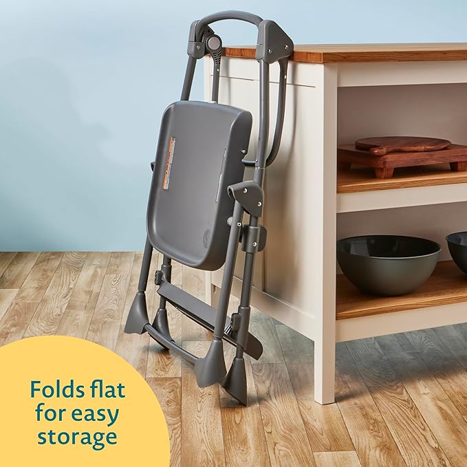 The First Years Foldable Toddler Tower and High Chair - 2-in-1 Baby High Chair and Toddler Step Stool - Adjustable Grow with Me Height - Folds Flat & Easy to Clean - Kids Stool with Non-Slip Surface