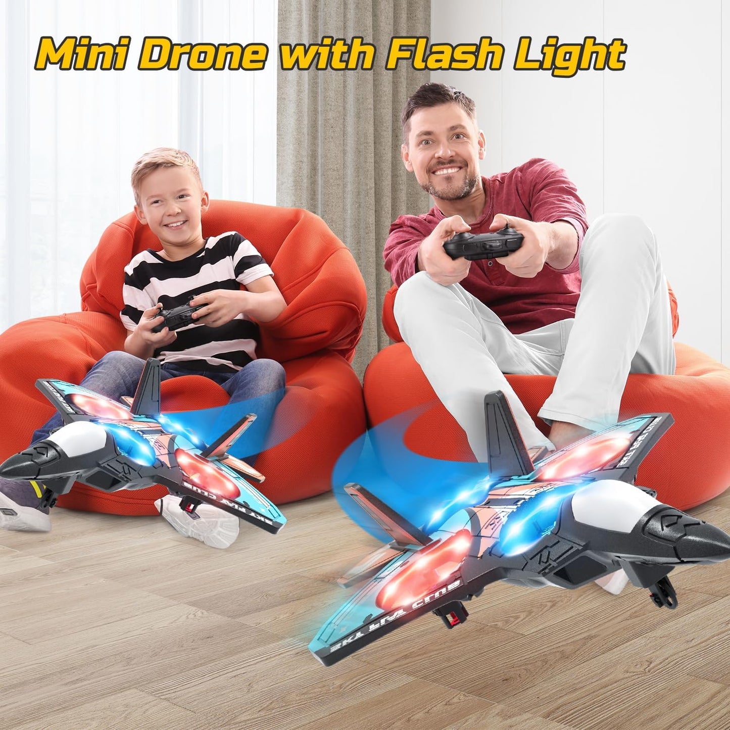 Foam RC Plane Drone for Kids, Remote Control Airplane Fighter Jet with LED Light, Auto Hover, 360°Flip, 2 Batteries (16 Mins Flight), Easy-to-Fly Helicopter Toy for Beginners