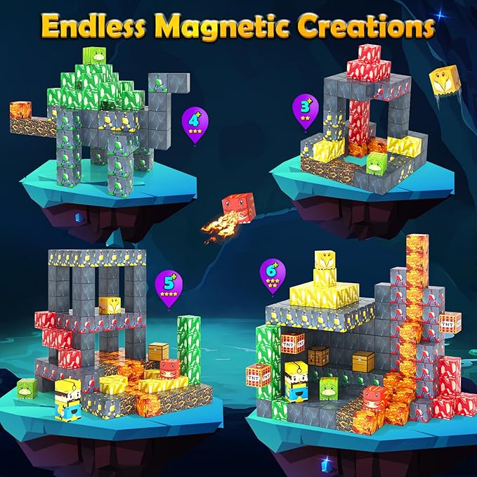 100PCS Magnetic Blocks - Build Mine Magnet World Mine Adventure Set Dinosaur Toys, Creative Jurassic Kids Games for 3-5 5-7 8-12 Boys, Sensory STEM Outdoor Toys for Boys & Girls Birthday Gifts