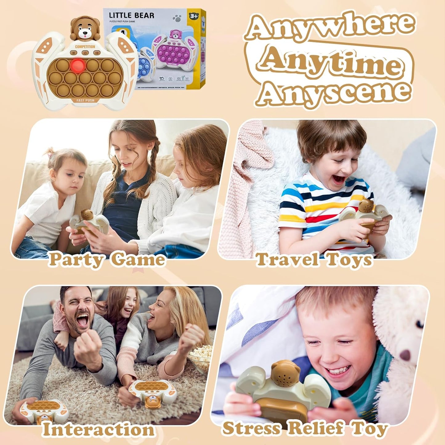 Fast Push Pop Pro Light Up Fidget Bubble Game Controller, Puzzle Pop Pro Game Fidget Toys Adults Handheld Bubble Pop Fidget Game Console Anti-Anxiety Autism Decompression Electronic Travel Game Toy