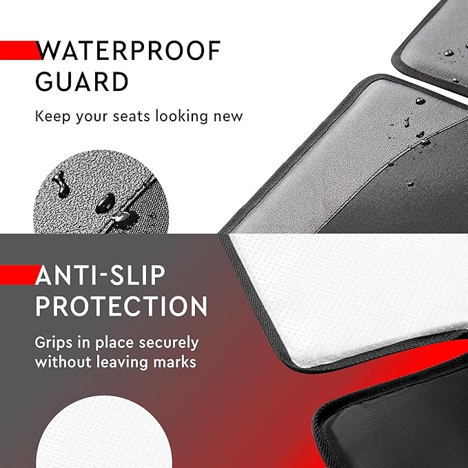 Helteko Car Seat Protector - 2 Pack Car Seat Cover for Child Carseat with Thickest Padding, 600D Oxford, Waterproof & Durable Fabric, Non-Slip Back, 2 Mesh Storage Pockets, Black