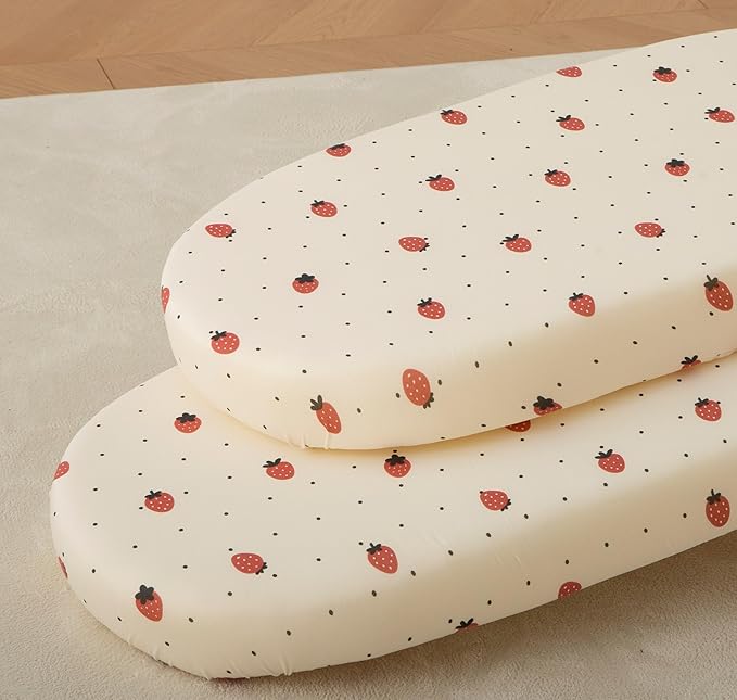 SDY Strawberry Bassinet Sheets for Baby Girl and Boy Set 2 Pack 32 * 16 * 4 inches,Jersey Baby Bedding Fit Hourglass Oval Rectangle Bassinet Mattress,Newborn Essentials (Strawberry&Polka Dot)