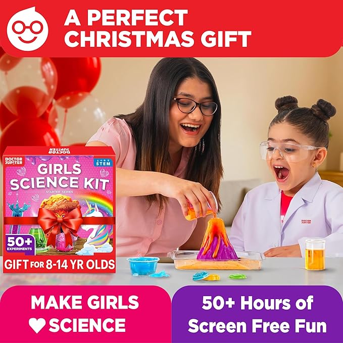 Doctor Jupiter Girls' Science Kit, Chemistry Set for Kids Ages 8-10-12-14 | Birthday Gift Ideas for 8,9,10+ Year Old Girls | STEM Toy Kit with 50+ Experiments | Learning & Educational Projects