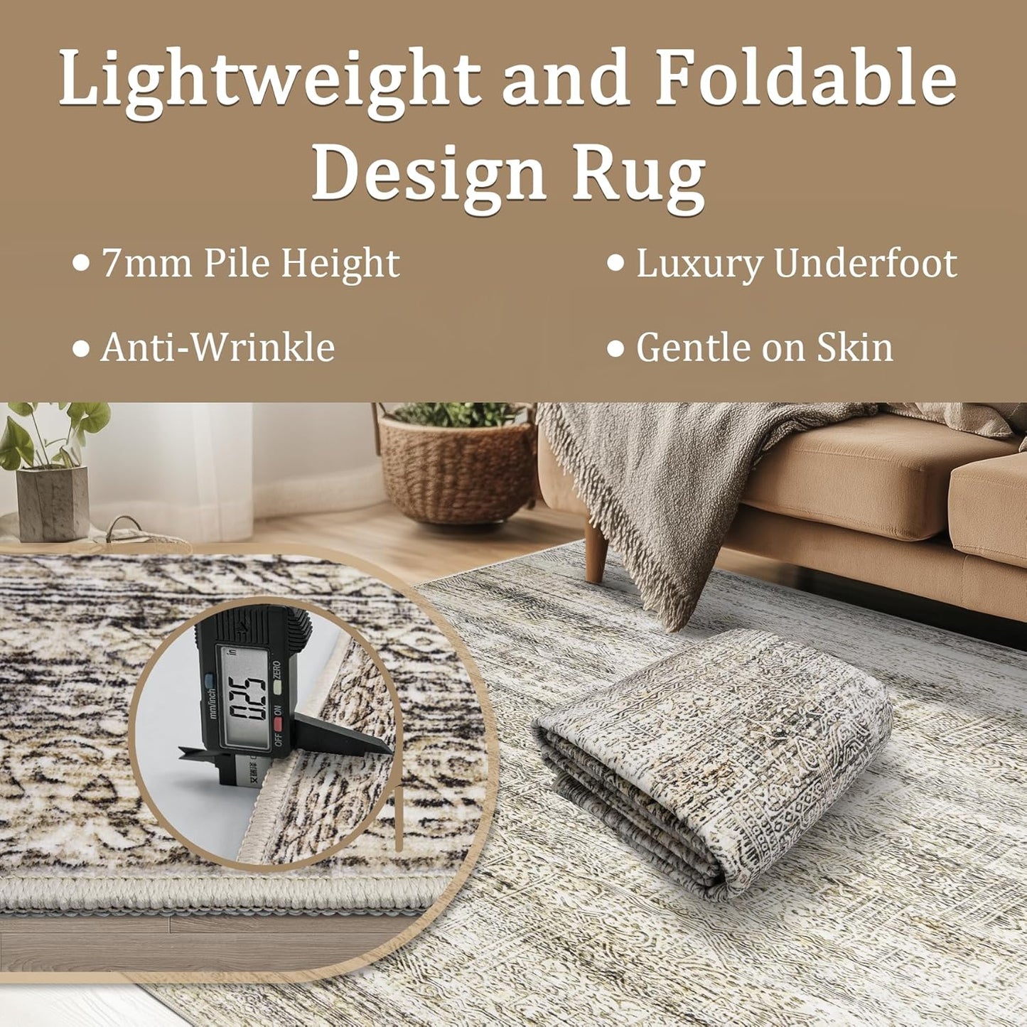 5x7 Area Rug Living Room Rugs - Washable Rug Large Modern Abstract Soft Thin Carpets Indoor Floor No Slip Vintage Carpet for Bedroom Under Dining Table Nursery Home Office Decor Nature