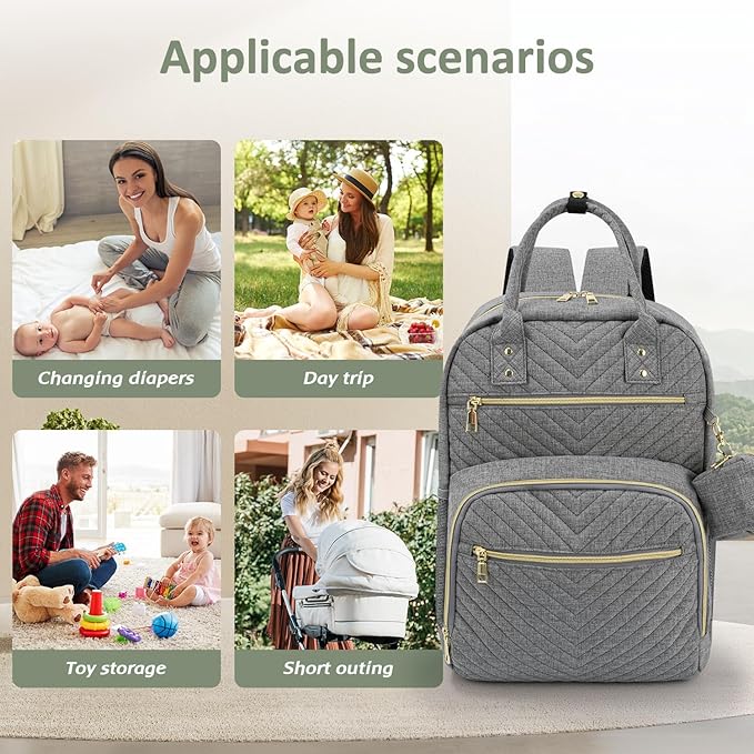 Diaper Bag Backpack,Baby Essentials Diapers Bag with Pacifier Case,Multipurpose Stylish Large Capacity Travel Backpack for Baby Girl/Boy(M-Gray)