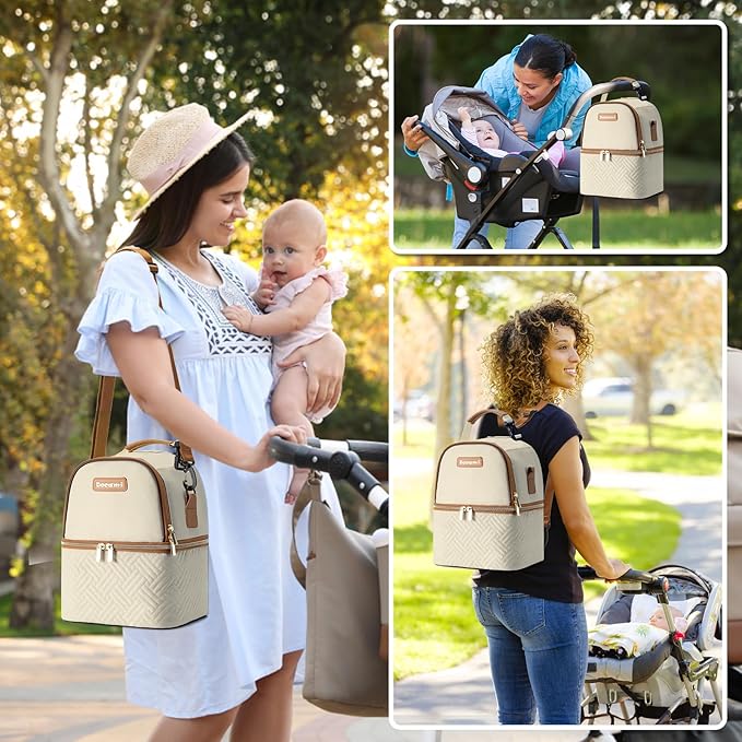 Breastmilk Cooler Bag with Ice Pack & Mat Fit 6 Bottles Up to 9 Ounce, Breast Milk Pump Cooler Bag for Moms Daycare,Work&Travel, Cream