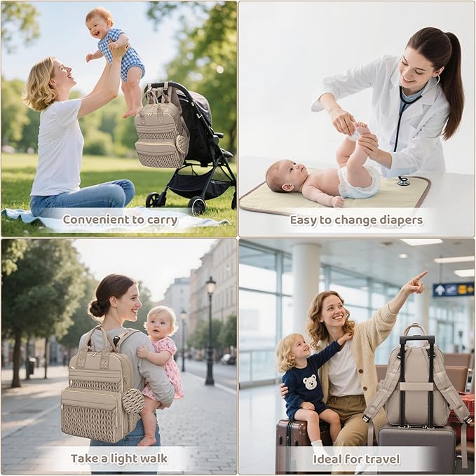 CandyHome Diaper Bag Backpack, Stylish Travel Baby Diaper Bags with Changing Pad, Insulated Pockets, Waterproof Baby Bag Converts into Tote Bag, Diaper Backpack, Stroller Bag (Khaki)